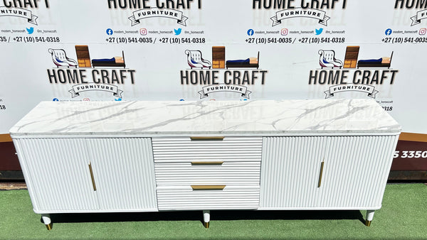 4 Doors and 3 Drawer Tv Stand With Marble Top