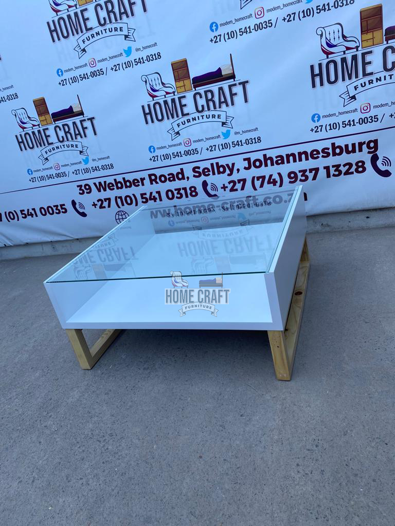 Enhle-1000 | Square Glass Table With Pine Wooden Legs