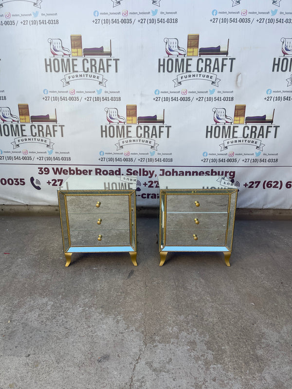 Face In - 3 Drawer Mirror Pedestals With Gold Studs