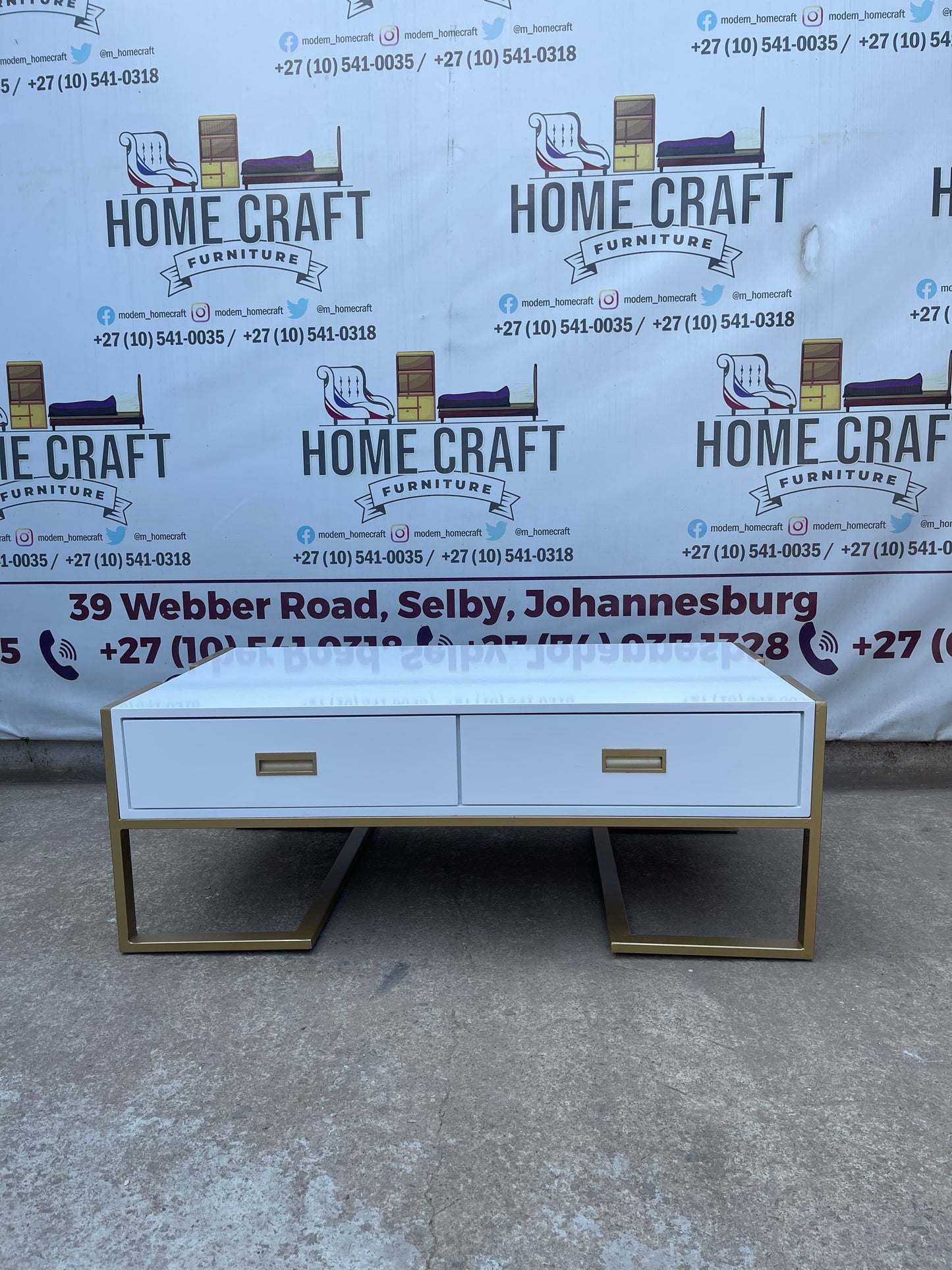 2 Drawer Coffee Table With Gold Frame