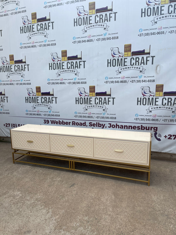 Gold Frame Tv Stand- 3 Drawers With Diamond Faces