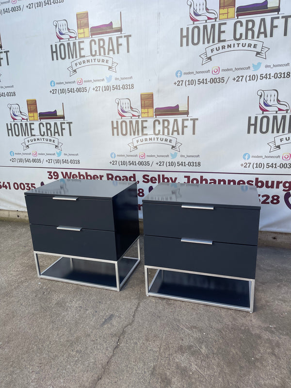 2 Drawer Pedestals x 2 With Flat Handles & Bottom Shelf