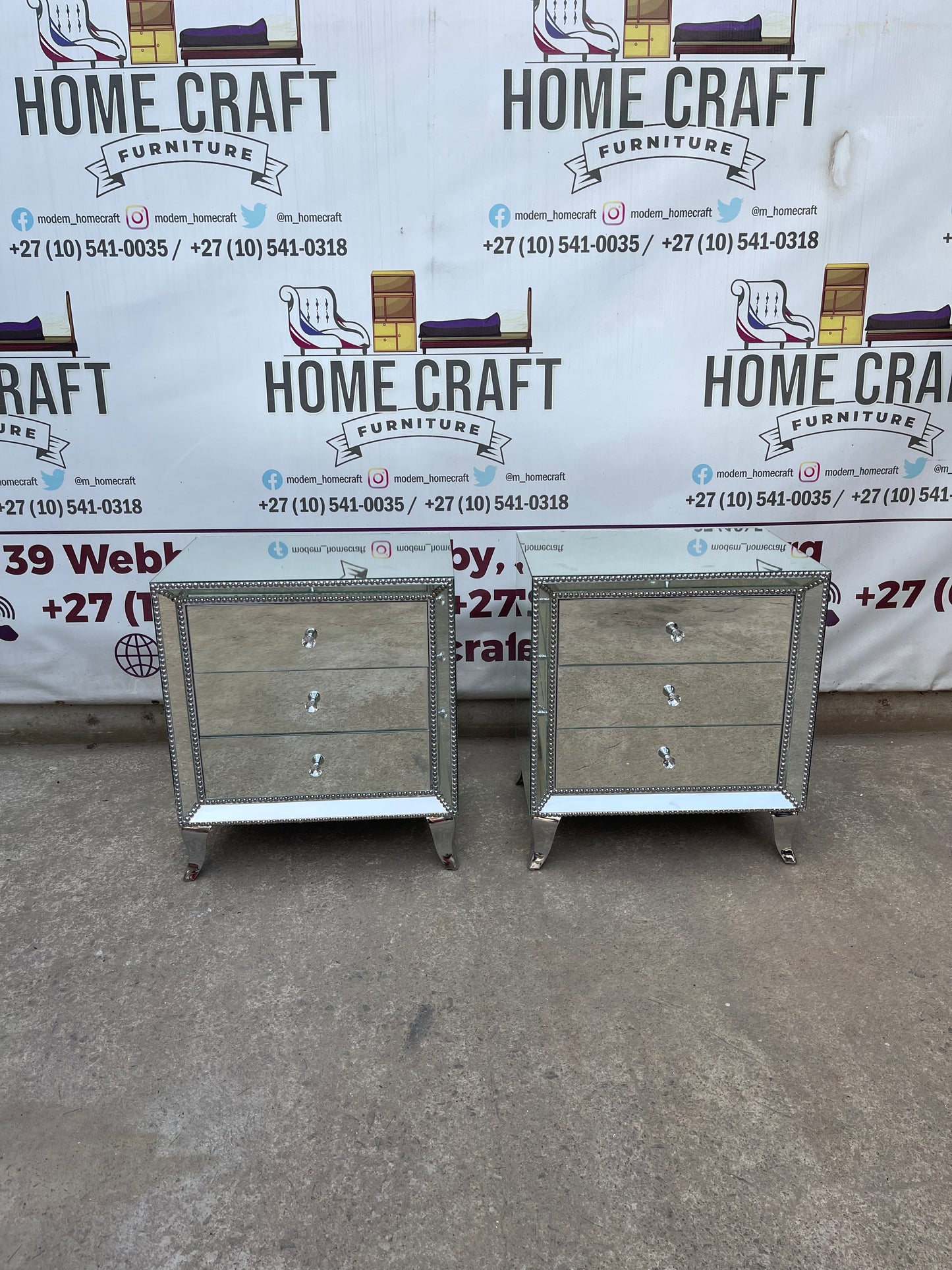 Face In - 3 Drawer Mirror Pedestals With Silver Studs