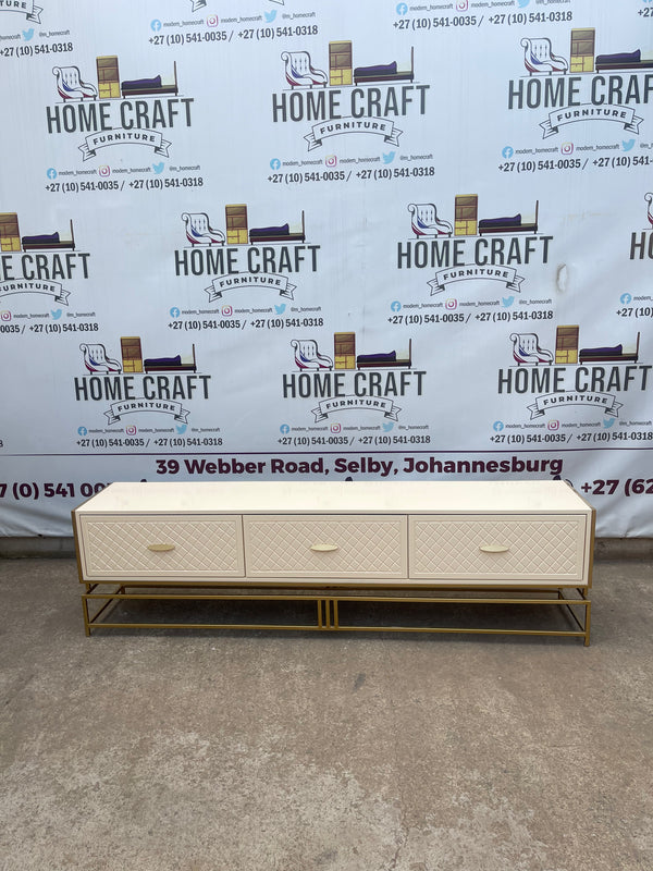 Gold Frame Tv Stand- 3 Drawers With Diamond Faces