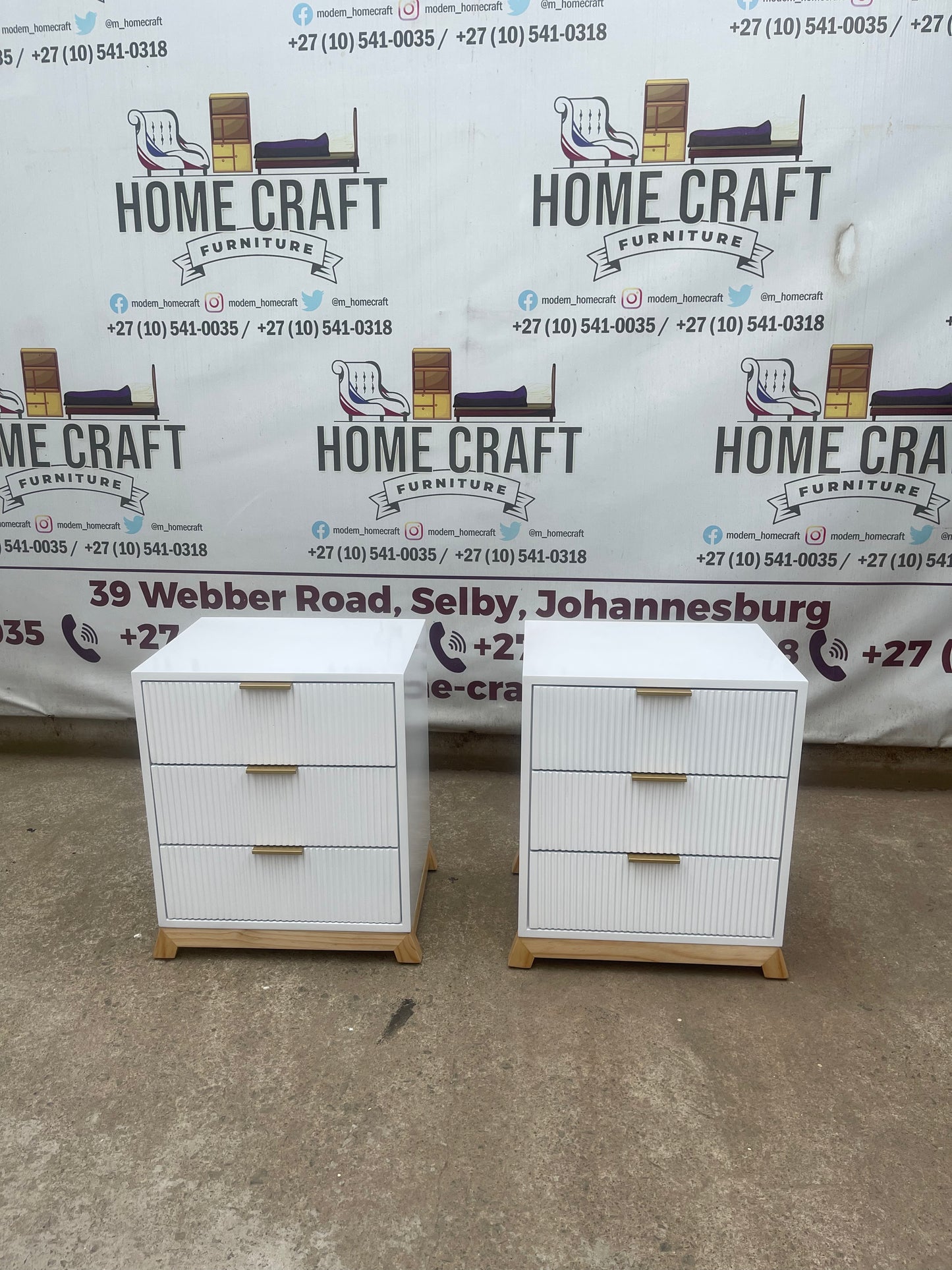 3 Drawer Pedestals With Flat Handles,  Lines Design & Pine Legs