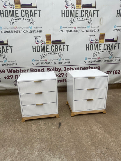 3 Drawer Pedestals With Flat Handles,  Lines Design & Pine Legs