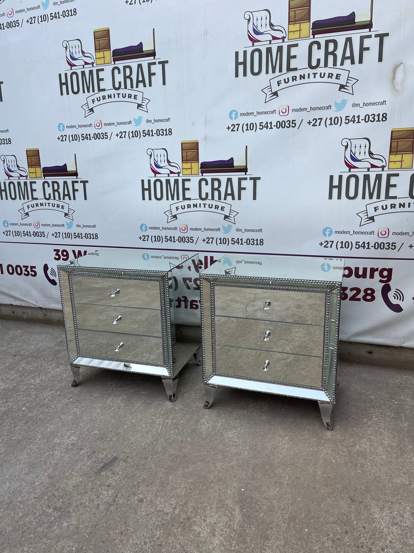 Face In - 3 Drawer Mirror Pedestals With Silver Studs