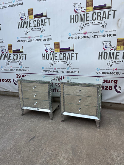 Face In - 3 Drawer Mirror Pedestals With Silver Studs