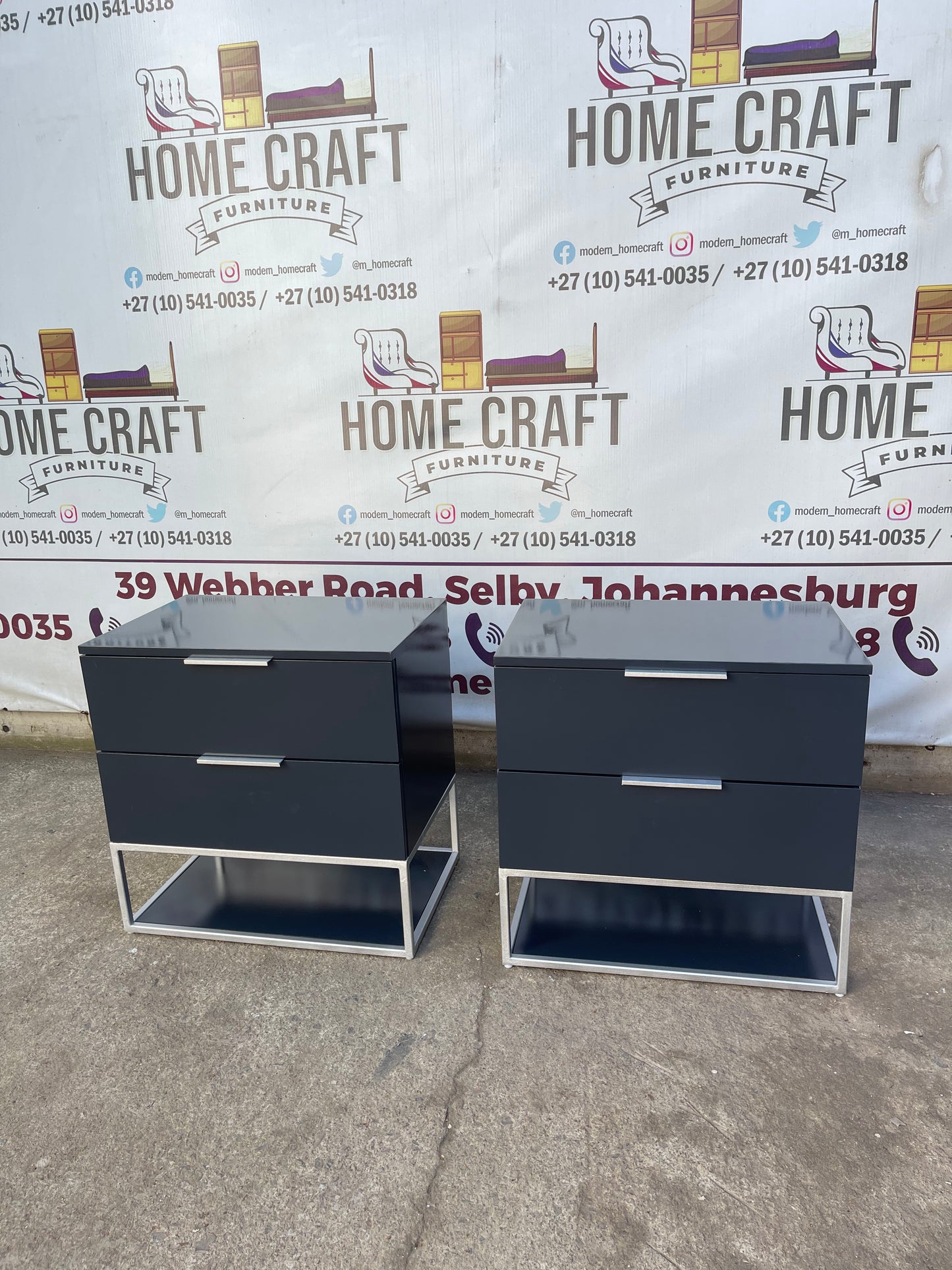 2 Drawer Pedestals x 2 With Flat Handles & Bottom Shelf