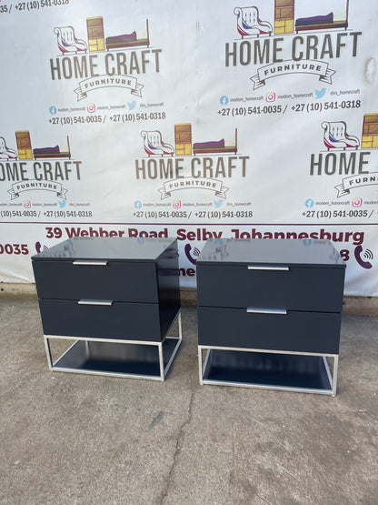 2 Drawer Pedestals x 2 With Flat Handles & Bottom Shelf