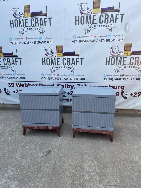 Lwazi- 2 Drawer Pedestals x 2 With Lines & Pine Legs (Grey)
