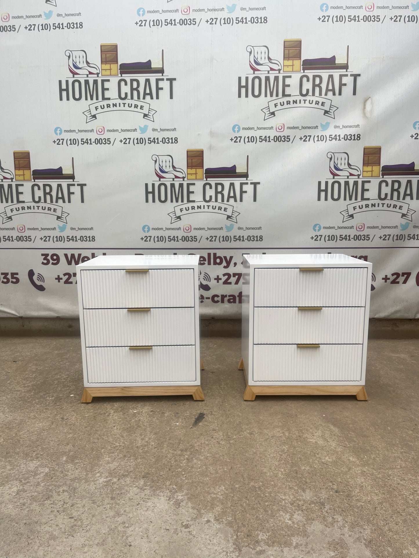 3 Drawer Pedestals With Flat Handles,  Lines Design & Pine Legs