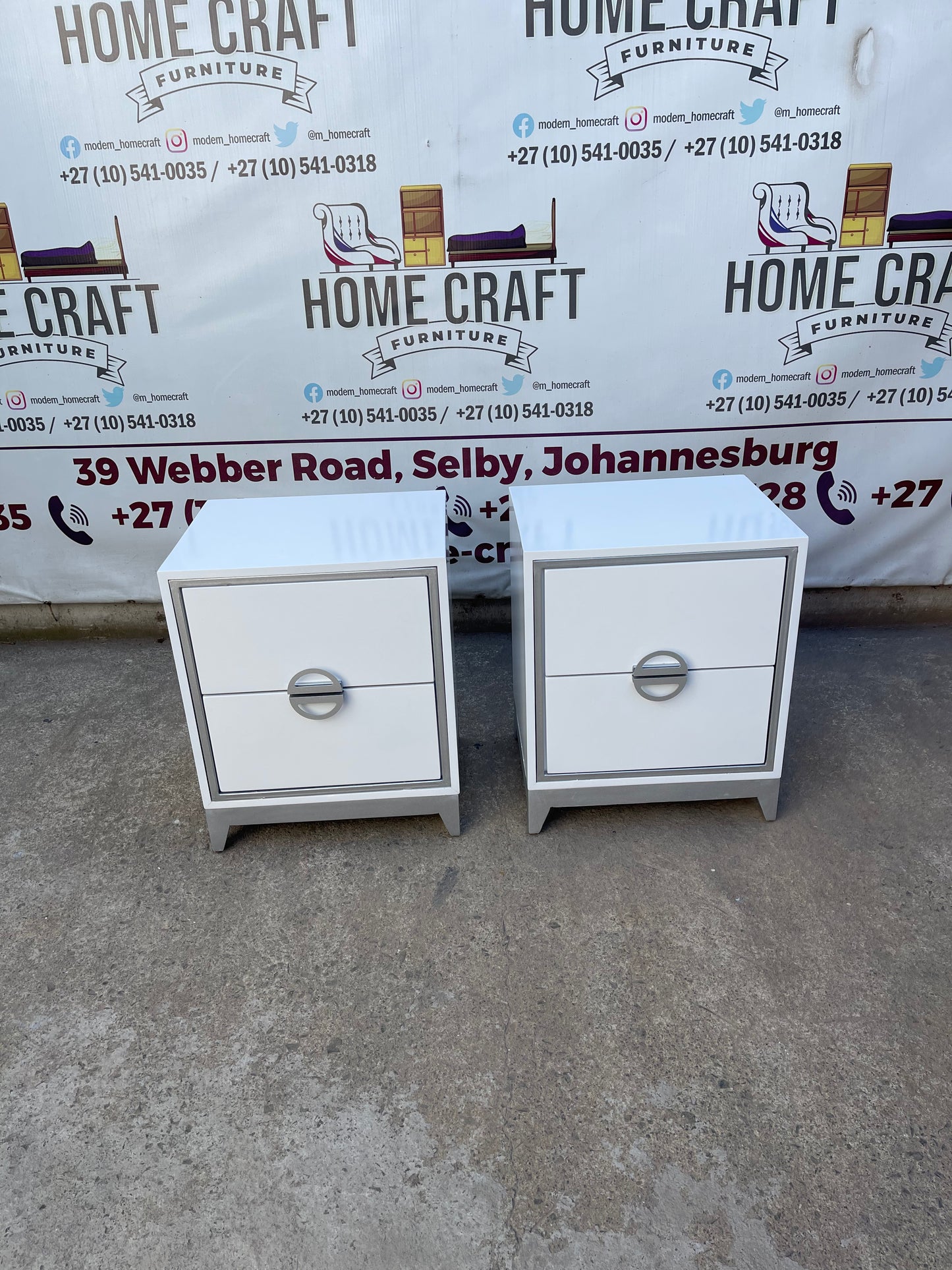 2 Drawer Pedestals With Moon Handles - Steel Face