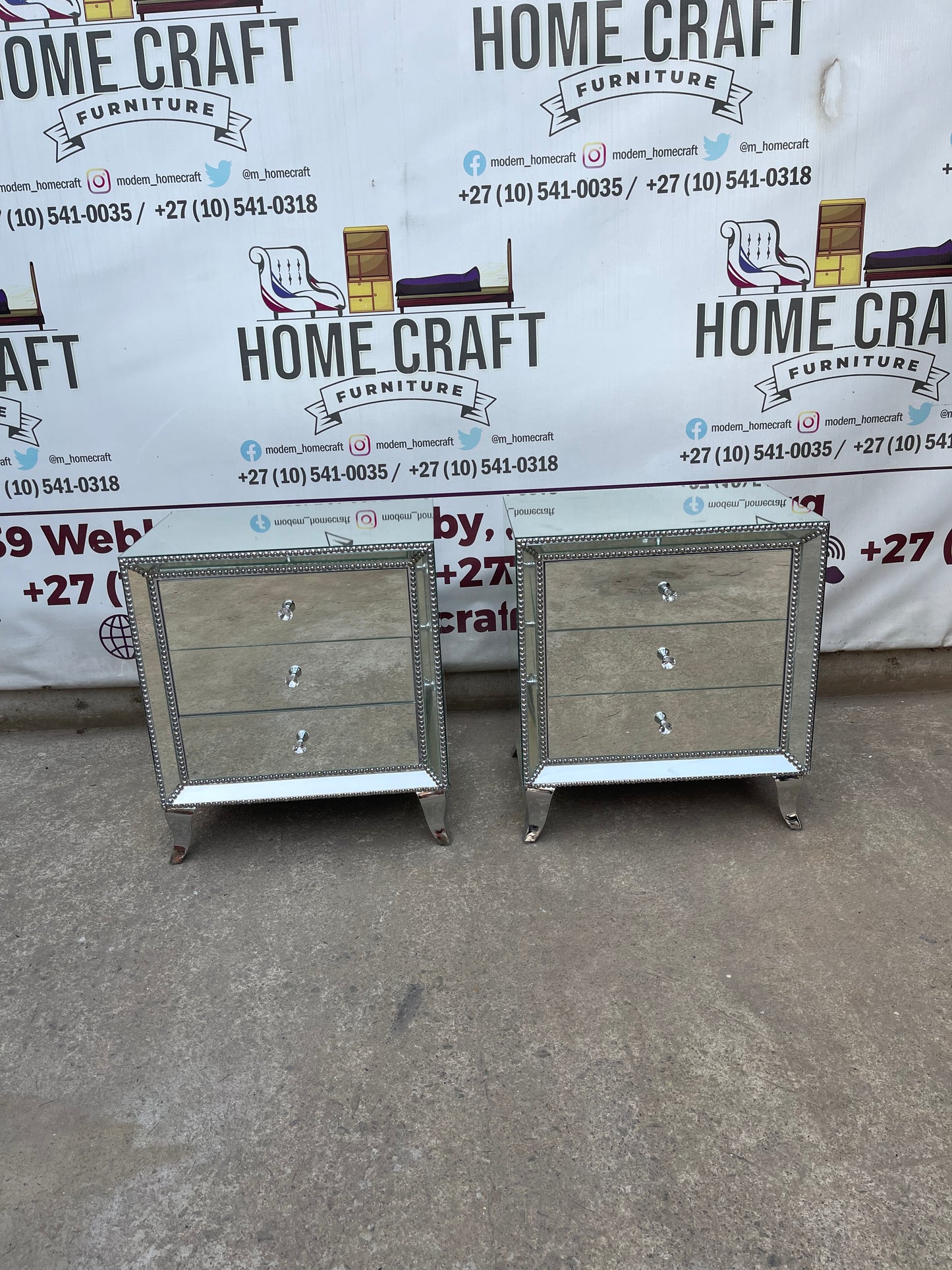 Face In - 3 Drawer Mirror Pedestals With Silver Studs