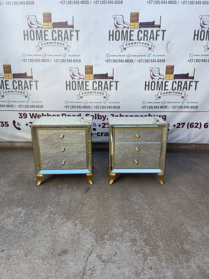 Face In - 3 Drawer Mirror Pedestals With Gold Studs