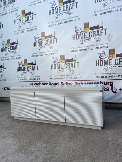 Hazel 3 Drawer Tv Stand With Horizontal Lines Design