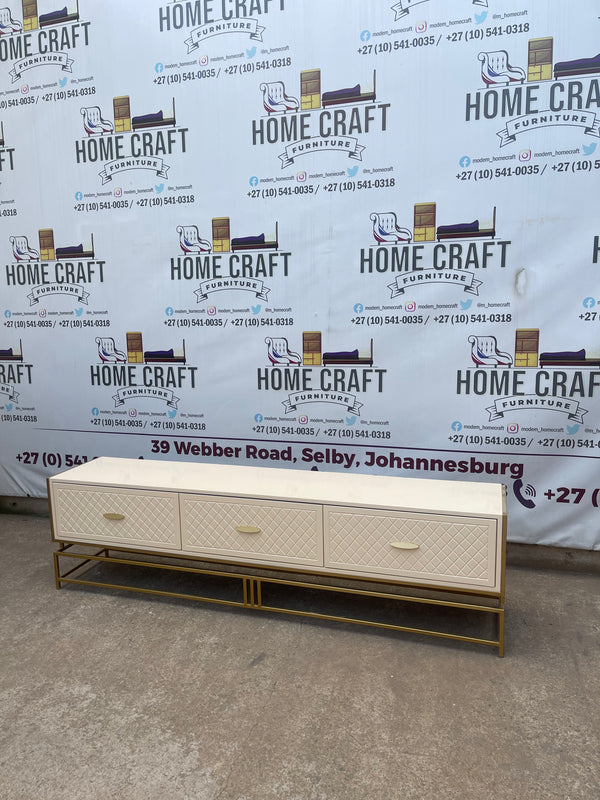 Gold Frame Tv Stand- 3 Drawers With Diamond Faces