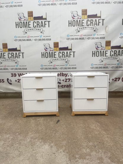 3 Drawer Pedestals With Flat Handles,  Lines Design & Pine Legs