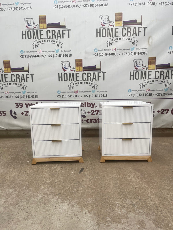 3 Drawer Pedestals With Flat Handles,  Lines Design & Pine Legs