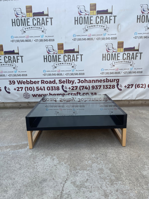 Glass Coffee Table With Pine Legs