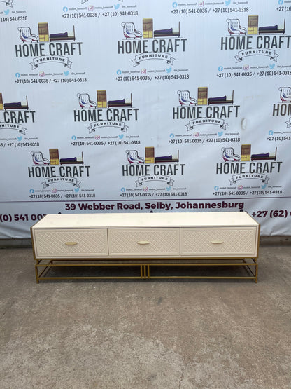 Gold Frame Tv Stand- 3 Drawers With Diamond Faces