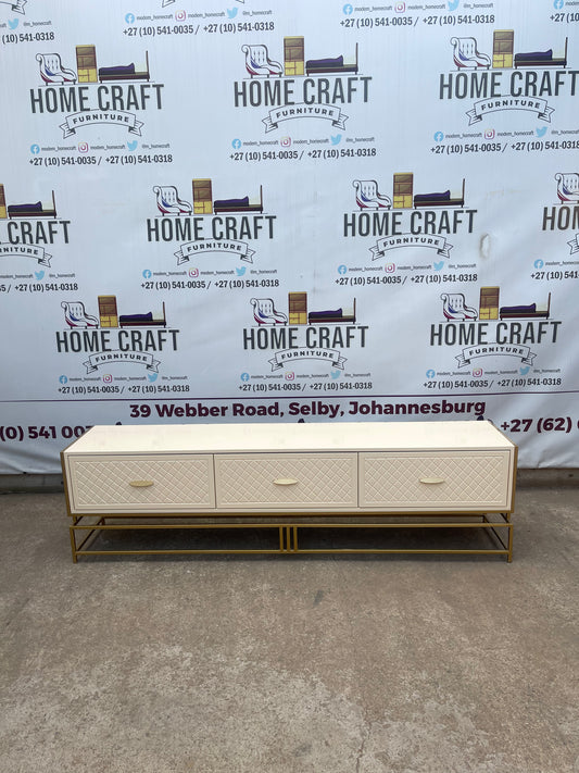 Gold Frame Tv Stand- 3 Drawers With Diamond Faces