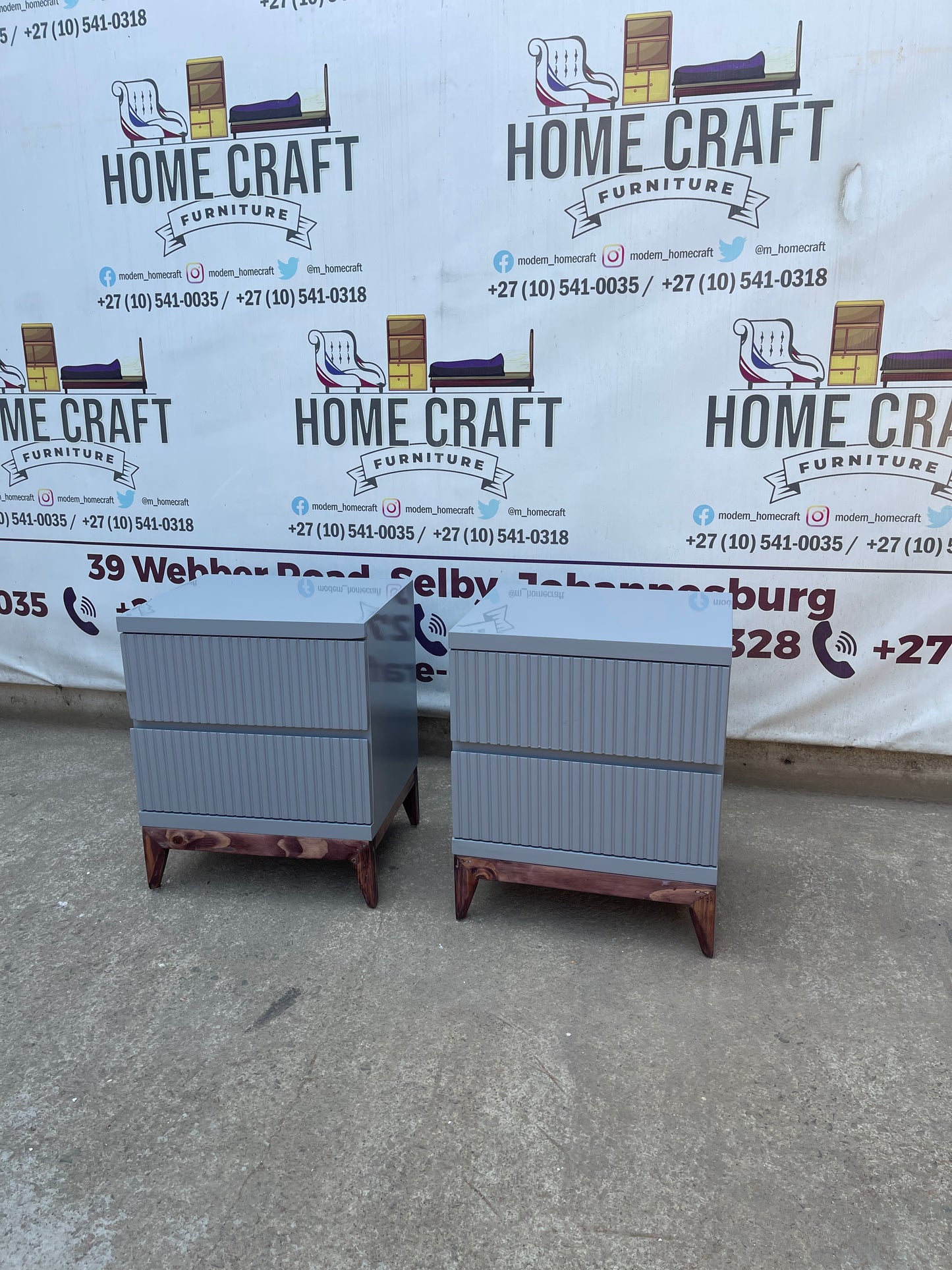 Lwazi- 2 Drawer Pedestals x 2 With Lines & Pine Legs (Grey)