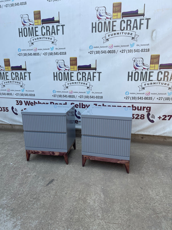 Lwazi- 2 Drawer Pedestals x 2 With Lines & Pine Legs (Grey)