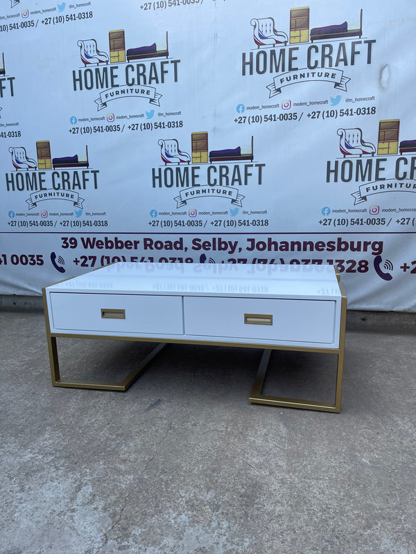 2 Drawer Coffee Table With Gold Frame