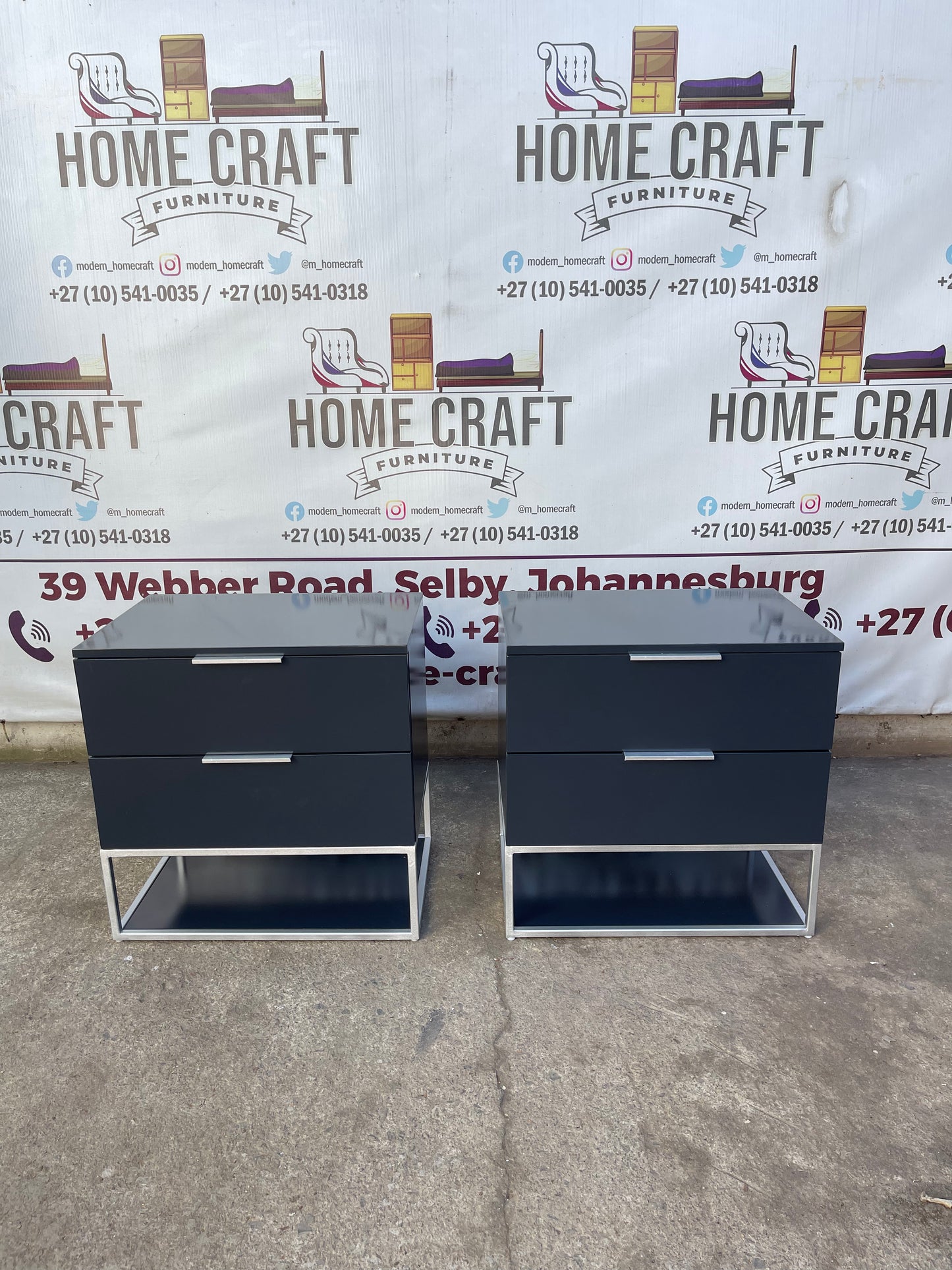 2 Drawer Pedestals x 2 With Flat Handles & Bottom Shelf