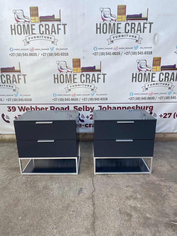 2 Drawer Pedestals x 2 With Flat Handles & Bottom Shelf