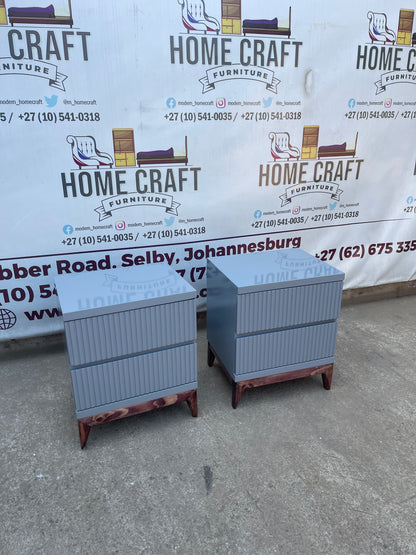 Lwazi- 2 Drawer Pedestals x 2 With Lines & Pine Legs (Grey)