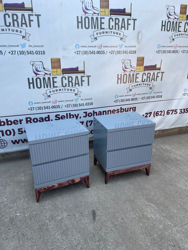 Lwazi- 2 Drawer Pedestals x 2 With Lines & Pine Legs (Grey)