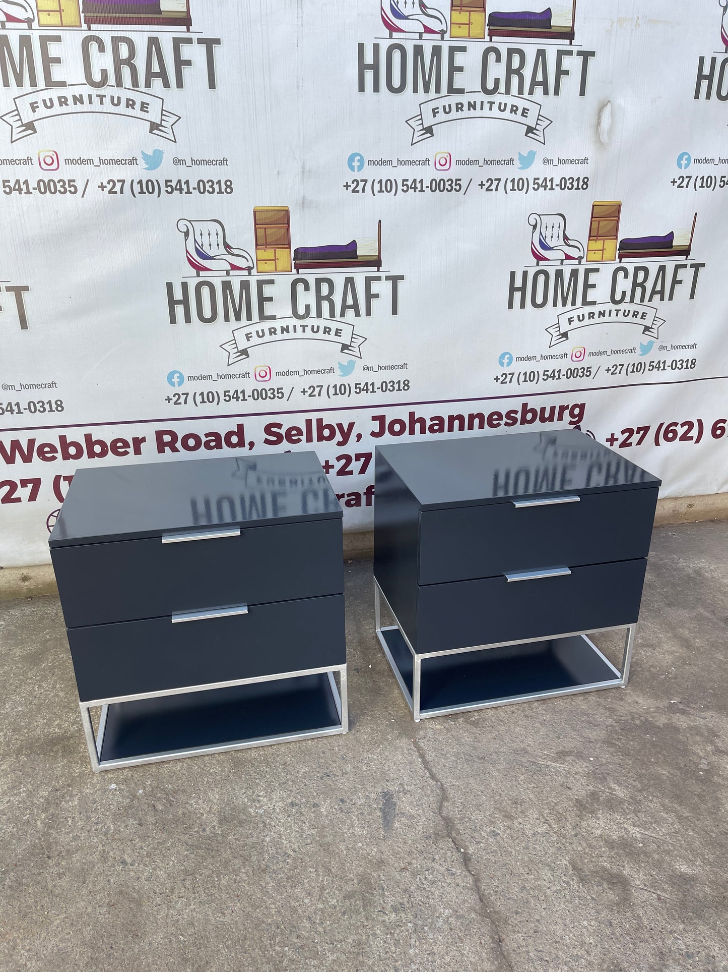 2 Drawer Pedestals x 2 With Flat Handles & Bottom Shelf