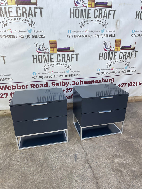 2 Drawer Pedestals x 2 With Flat Handles & Bottom Shelf