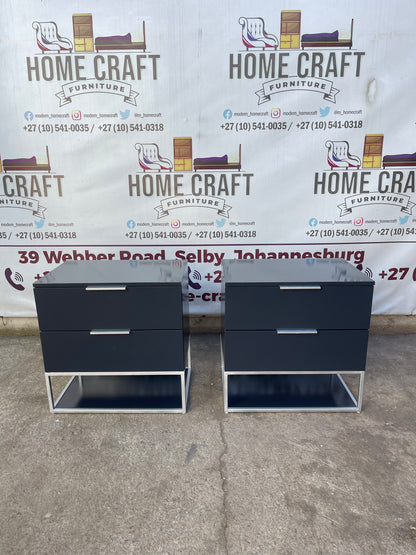 2 Drawer Pedestals x 2 With Flat Handles & Bottom Shelf