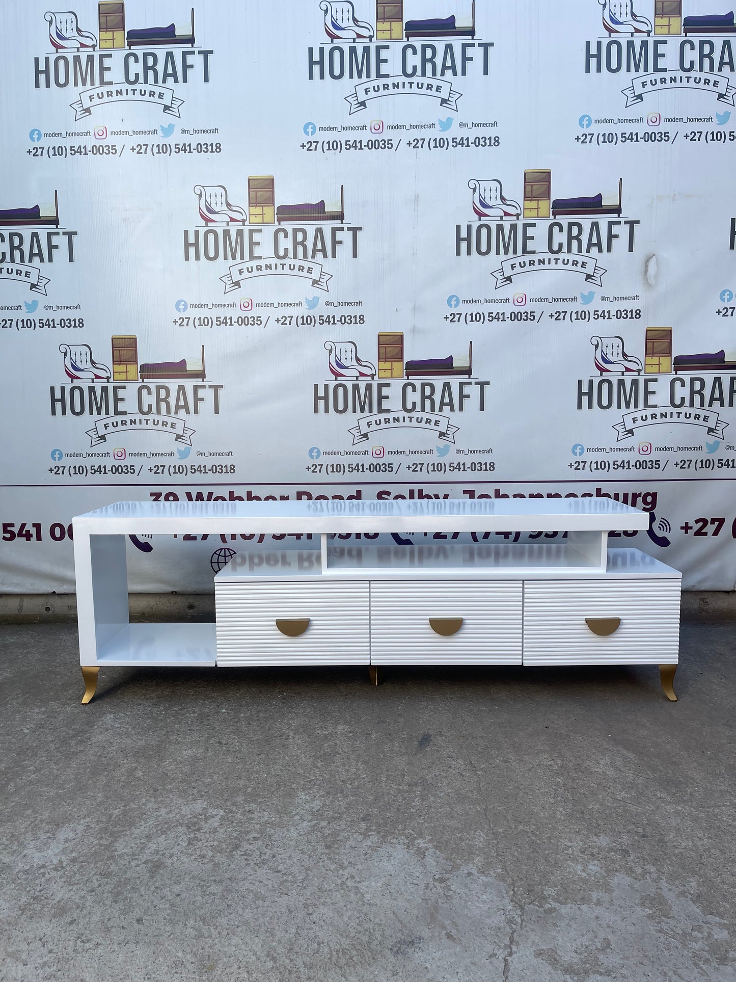 Left Sub Hoover Tv Stand - Half Moon Handles