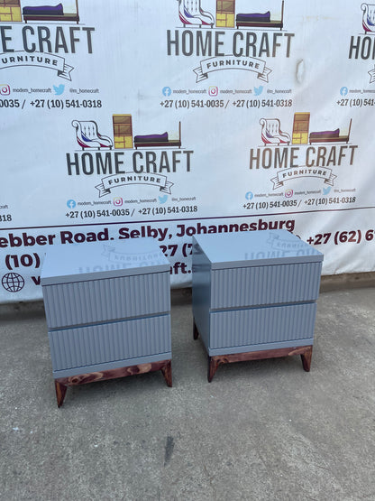Lwazi- 2 Drawer Pedestals x 2 With Lines & Pine Legs (Grey)