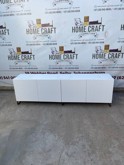 4 Door Tv Stand With Lines Design & Steel Base Frame