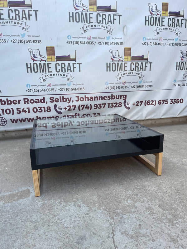 Glass Coffee Table With Pine Legs