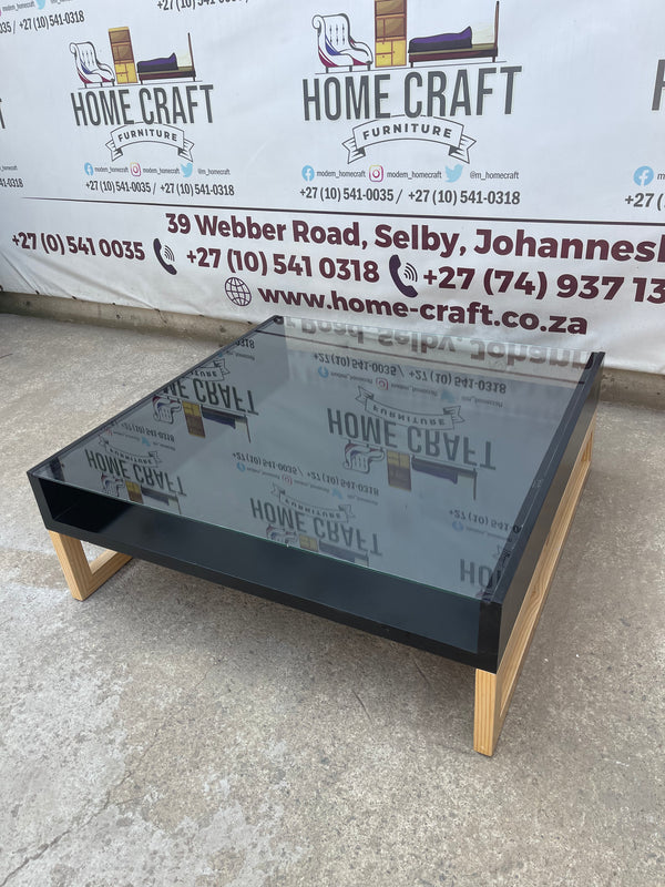 Glass Coffee Table With Pine Legs