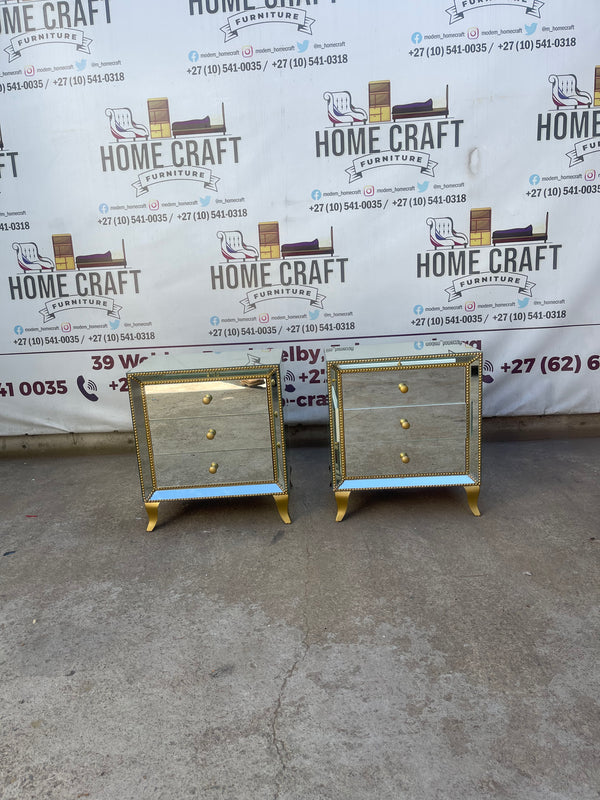 Face In - 3 Drawer Mirror Pedestals With Gold Studs