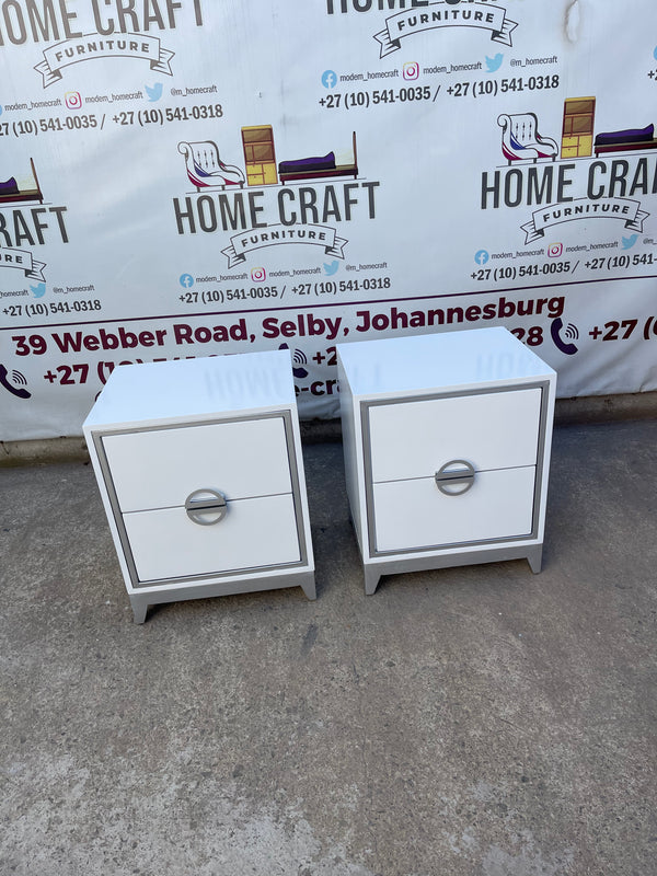 2 Drawer Pedestals With Moon Handles - Steel Face