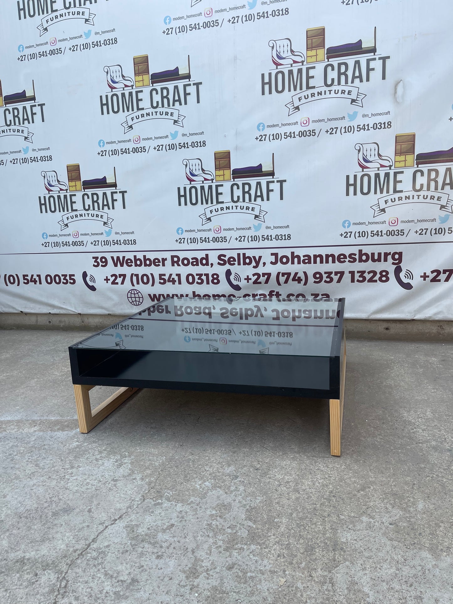 Glass Coffee Table With Pine Legs
