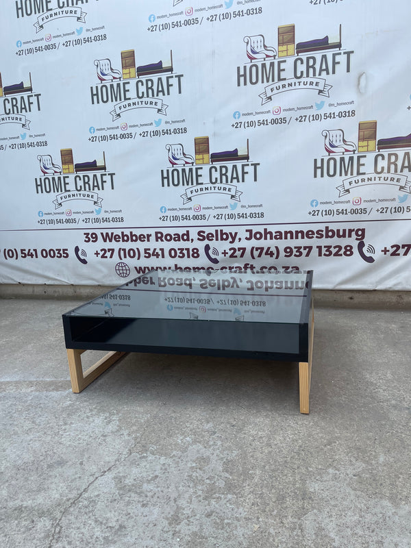 Glass Coffee Table With Pine Legs