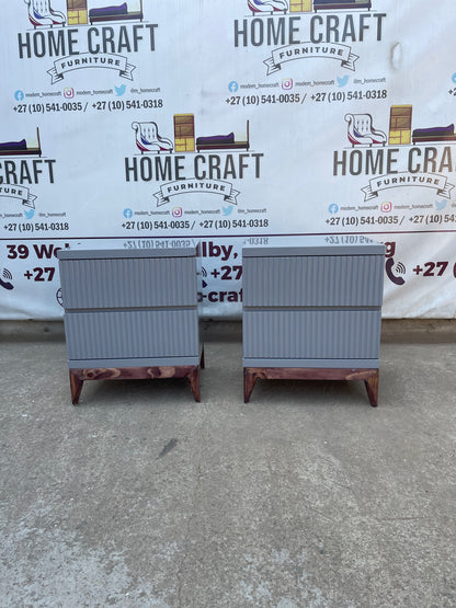 Lwazi- 2 Drawer Pedestals x 2 With Lines & Pine Legs (Grey)