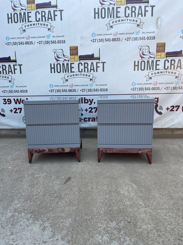 Lwazi- 2 Drawer Pedestals x 2 With Lines & Pine Legs (Grey)