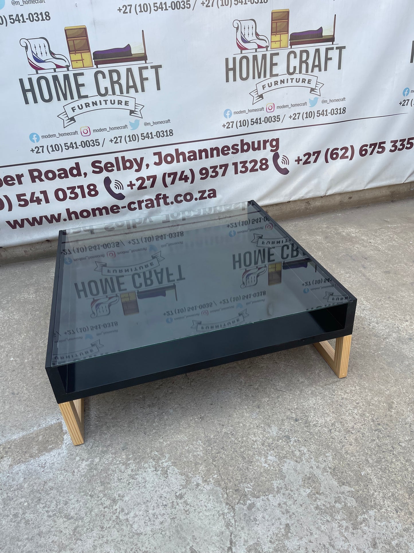 Glass Coffee Table With Pine Legs