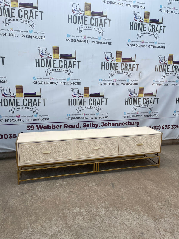 Gold Frame Tv Stand- 3 Drawers With Diamond Faces