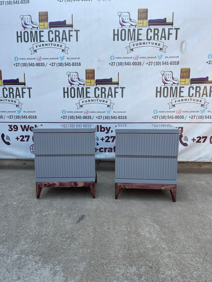 Lwazi- 2 Drawer Pedestals x 2 With Lines & Pine Legs (Grey)